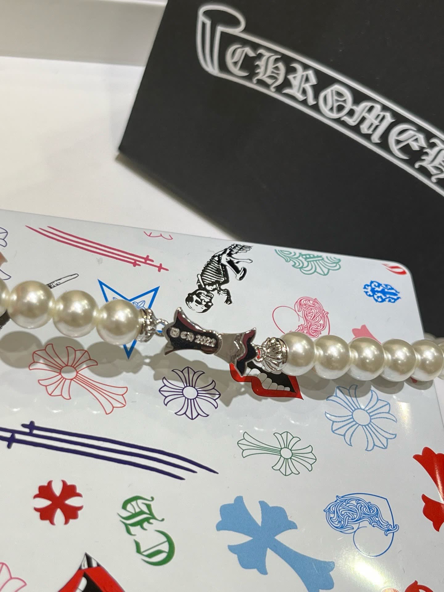 Chrome Hearts Elegant Pearl Cross Pendant Necklace